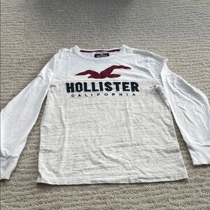 Hollister White and Red Logo Long Sleeve Tee